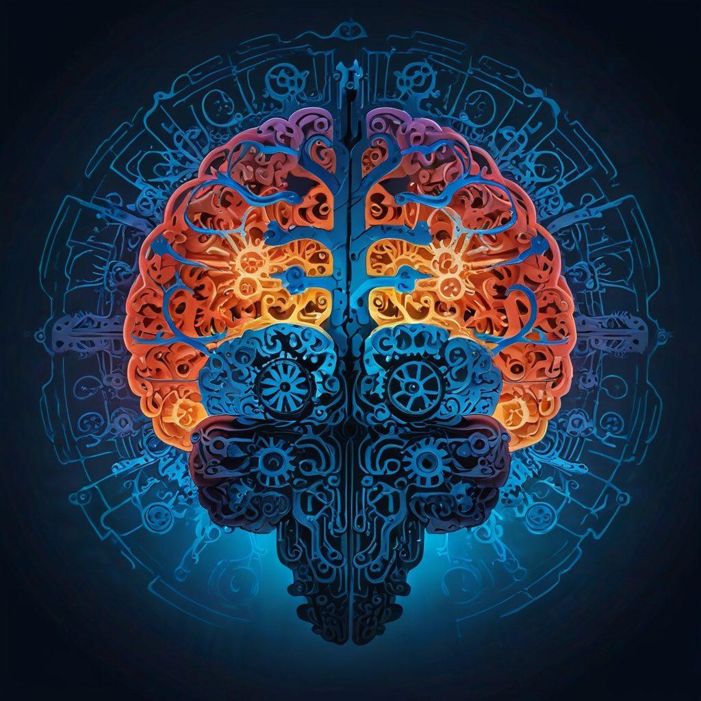 A serene brain with glowing pathways illustrating cognitive processes, surrounded by gears and symbols representing various assessments and evaluations, set against a tranquil blue background. The scene should evoke a sense of discovery and enlightenment. Soft, illuminating light should filter through, creating a calming atmosphere. super-realistic. vibrant colors. abstract background.